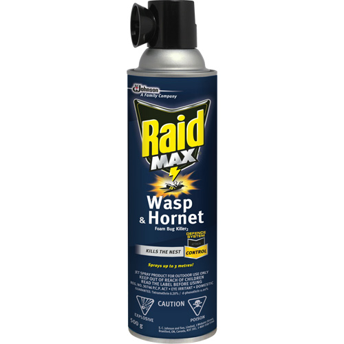 Raid®马克斯®黄蜂&大黄蜂泡沫Bug杀手,500克,喷雾罐,溶剂基地JM267 | TENAQUIP
