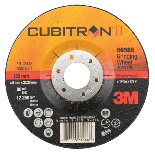 Cubitron II抑郁中心磨轮,5“x 1/4”, 7/8“阿伯、类型27 NU205 | TENAQUIP
