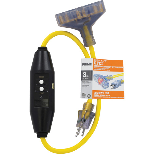Shocksafe®GFCI三重利用适配器,125 V, 15一个,3 '绳XC614 | TENAQUIP
