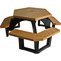 再生塑料六角野餐桌、78 L x 78 W,雪松NJ130 | TENAQUIP