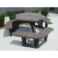 再生塑料六角野餐桌、78 L x 78 W,布朗NJ132 | TENAQUIP
