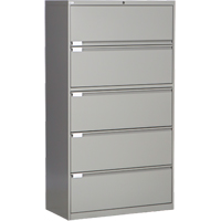 横向文件柜、钢铁、5个抽屉,36“W x 18”D x 65 - 1/2“H,灰色OP224 | TENAQUIP
