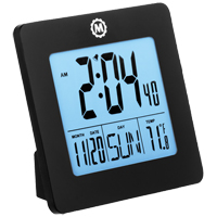 桌面时钟、数字,电池供电的,3.6 D x 3.6“W x 1.5 H,黑色OP595 | TENAQUIP