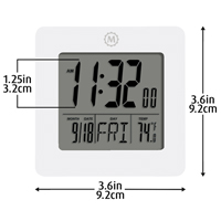桌面时钟、数字,电池供电的,3.6 D x 3.6“W x 1.5 H,白色OP596 | TENAQUIP