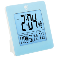 桌面时钟、数字,电池供电的,3.6 D x 3.6“W x 1.5 H,蓝色OP597 | TENAQUIP
