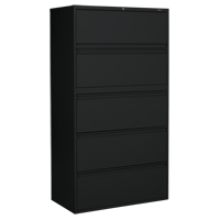 横向文件柜、钢铁、5个抽屉,36“W x 19-1/4”dx 66 - 5/9”H,黑色OP906 | TENAQUIP