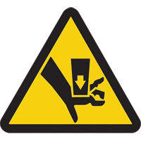 挤压危险ISO警告安全标签,2 x 2”,乙烯,象形图SAX390 | TENAQUIP