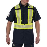防破裂的高能见度短袖衬衫,聚酯,媒介,深蓝色SGN923 | TENAQUIP