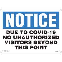 “COVID-19没有未经授权的访客”符号,10 x 14,塑料,英语SGU346 | TENAQUIP